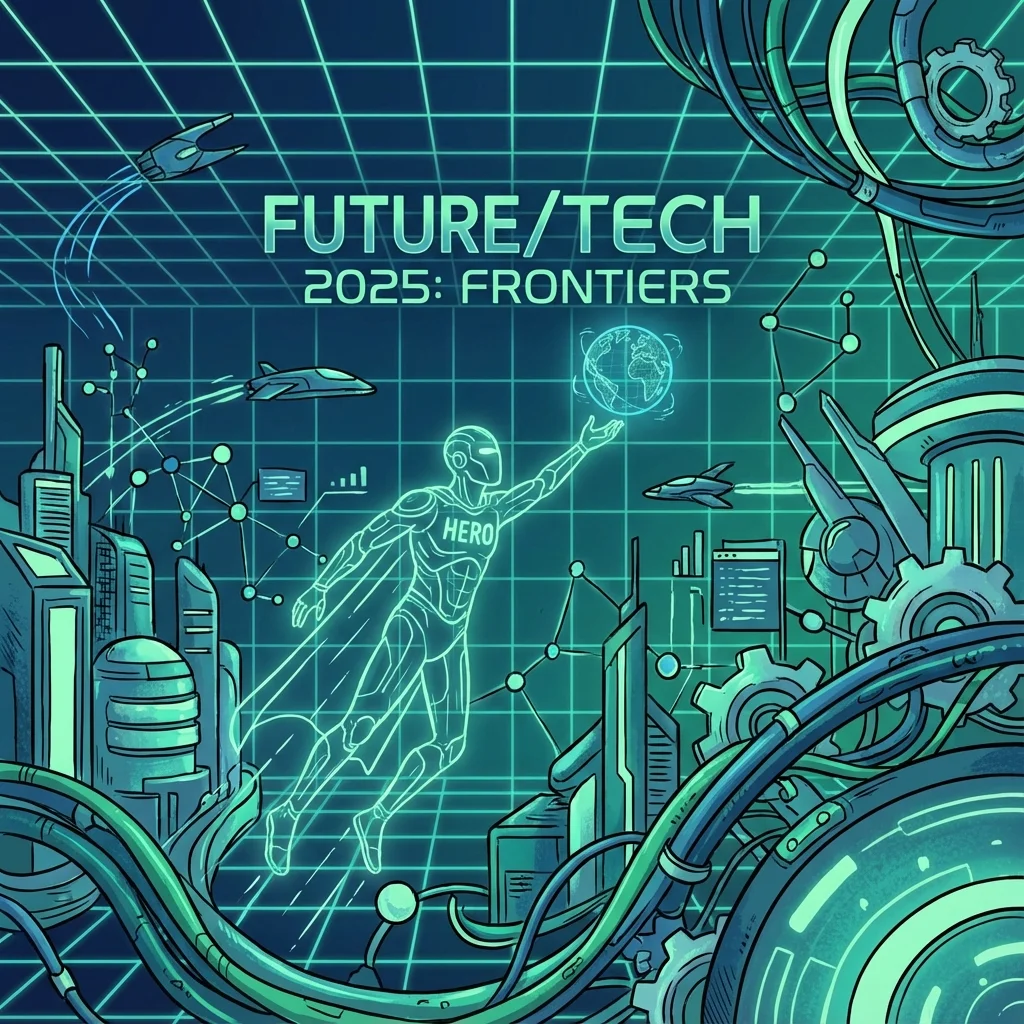 Tech conference futuristic design with clean lines and grid pattern