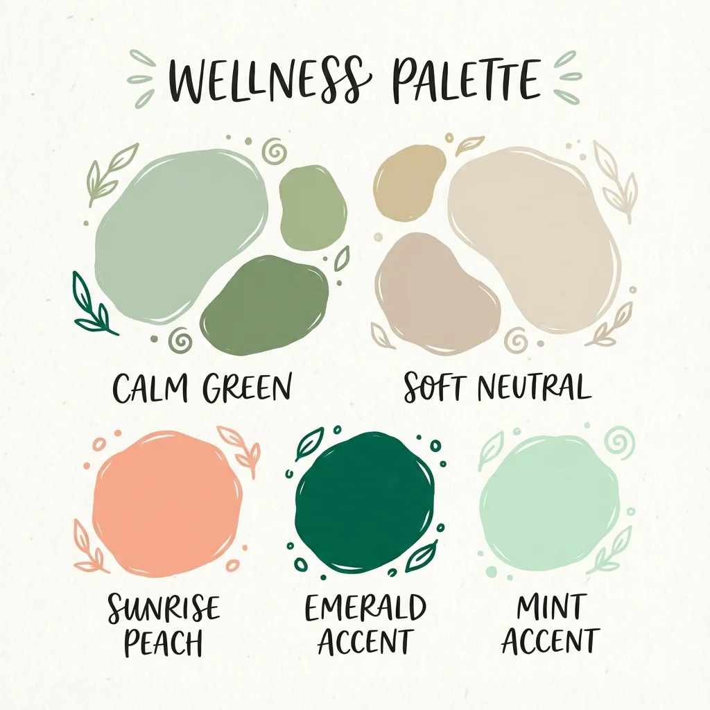Wellness brand color palette with calm greens and soft neutrals