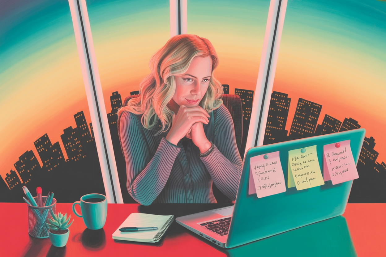 Professional reflecting on weekly accomplishments Friday workplace gratitude
