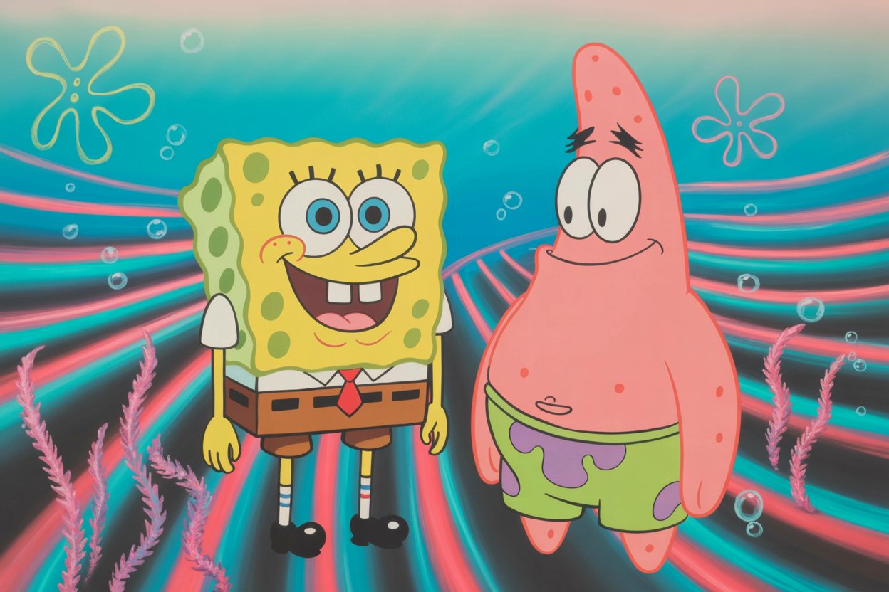 SpongeBob SquarePants with his friends in Bikini Bottom