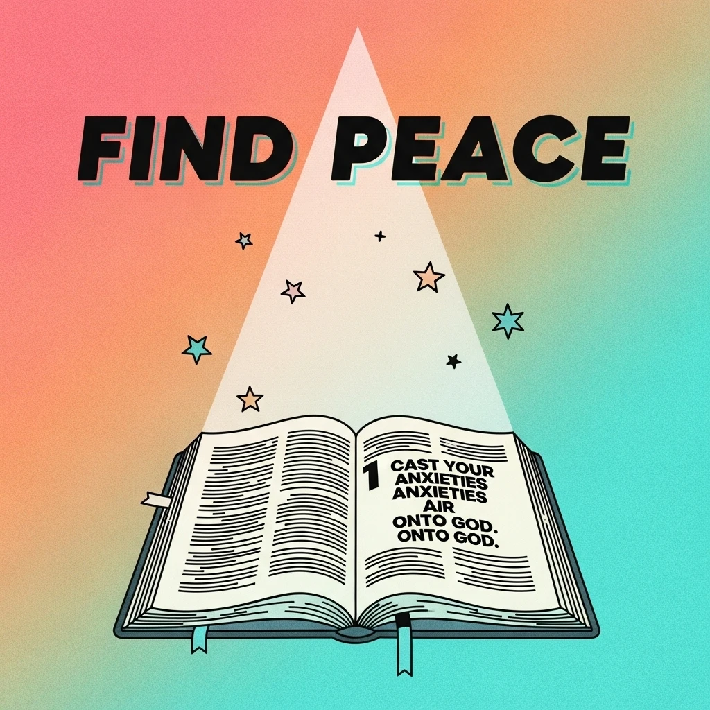 Image of an open Bible showing a comforting verse about releasing your anxieties to God, symbolizing peace and trust.