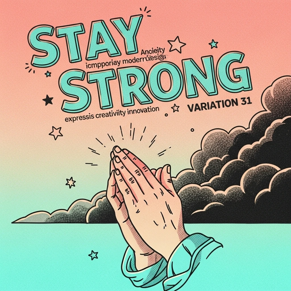 Image of praying hands reaching up towards a break in a stormy sky, representing seeking strength and hope through faith in times of fear and anxiety.