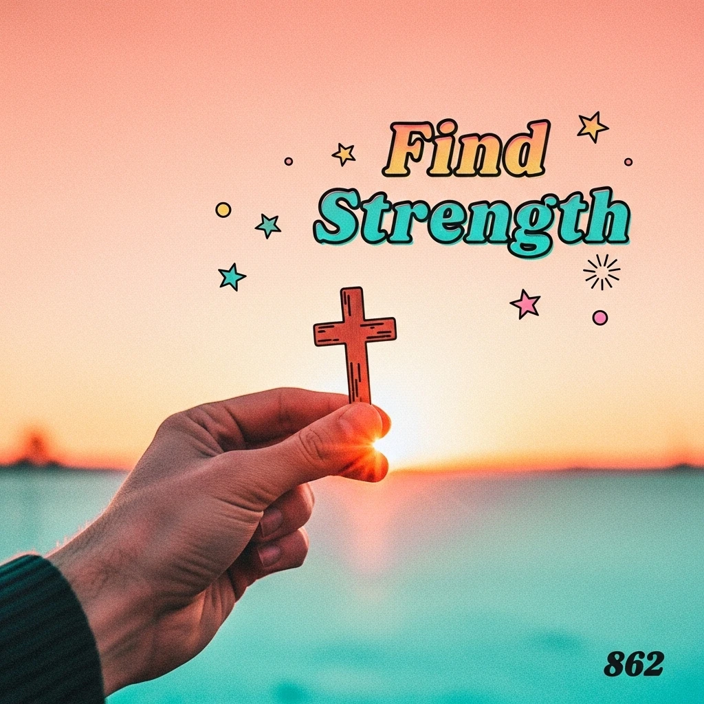 Image representing finding strength in faith; a hand holds a small cross against a sunrise backdrop, symbolizing hope from Bible quotes about life.