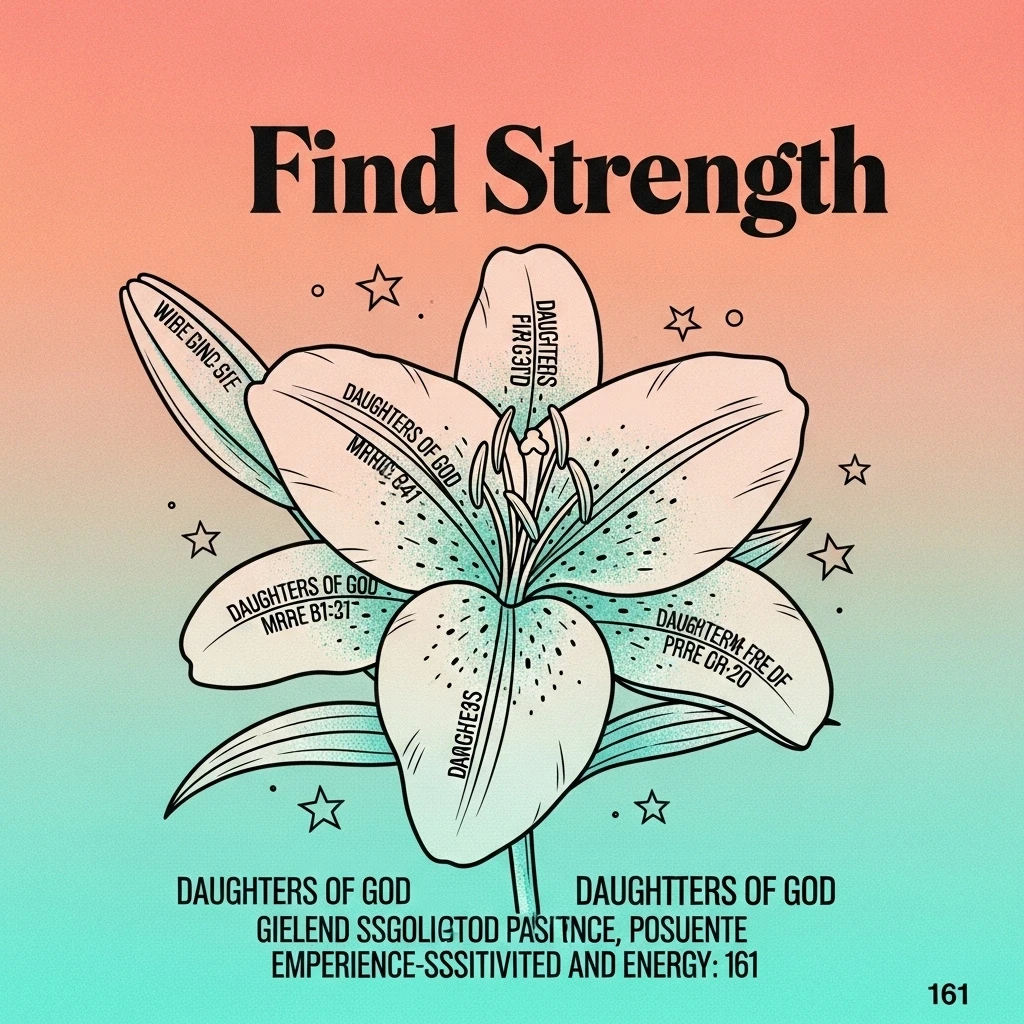 Image of a blooming lily symbolizing purity and faith with scriptures reminding daughters of God's love and strength.