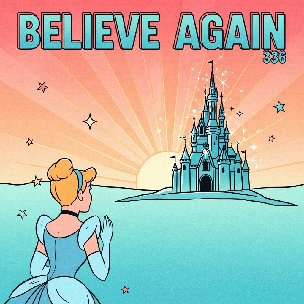 Image of Cinderella gazing towards a distant castle at sunrise, symbolizing hope and believing in your dreams, reflecting the inspiring nature of Cinderella quotes.