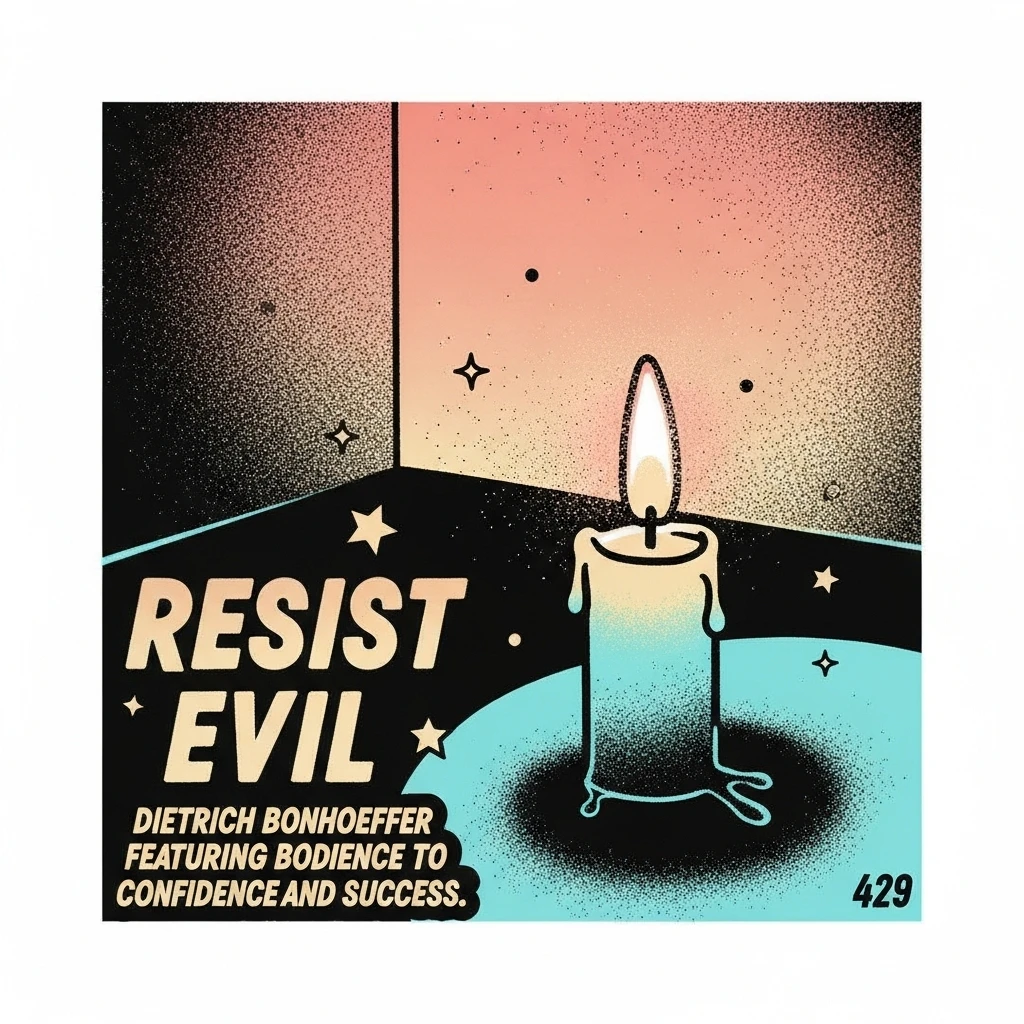 A solitary candle flame represents hope and resistance, emphasizing Dietrich Bonhoeffer's message on standing against evil and injustice.