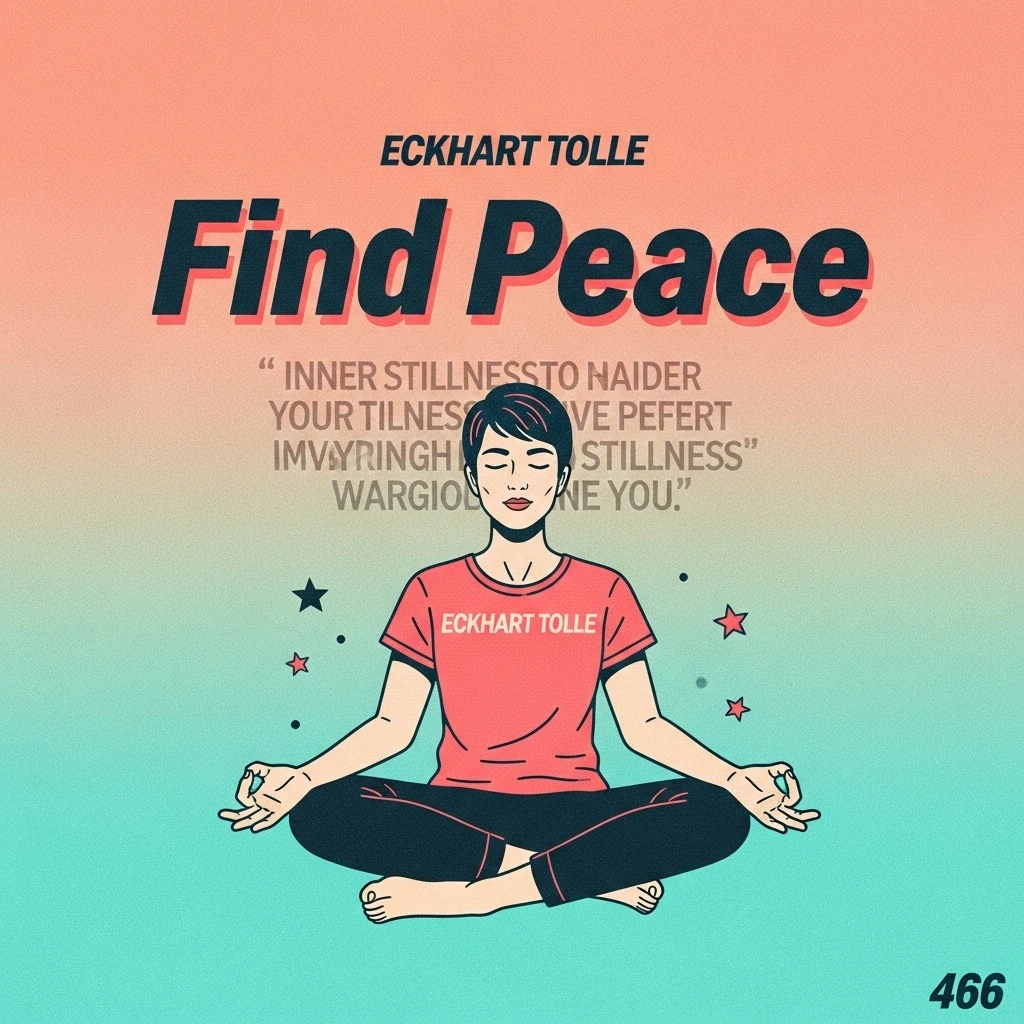 Image of a peaceful meditation scene with an Eckhart Tolle quote about finding peace within, emphasizing mindfulness and inner stillness.
