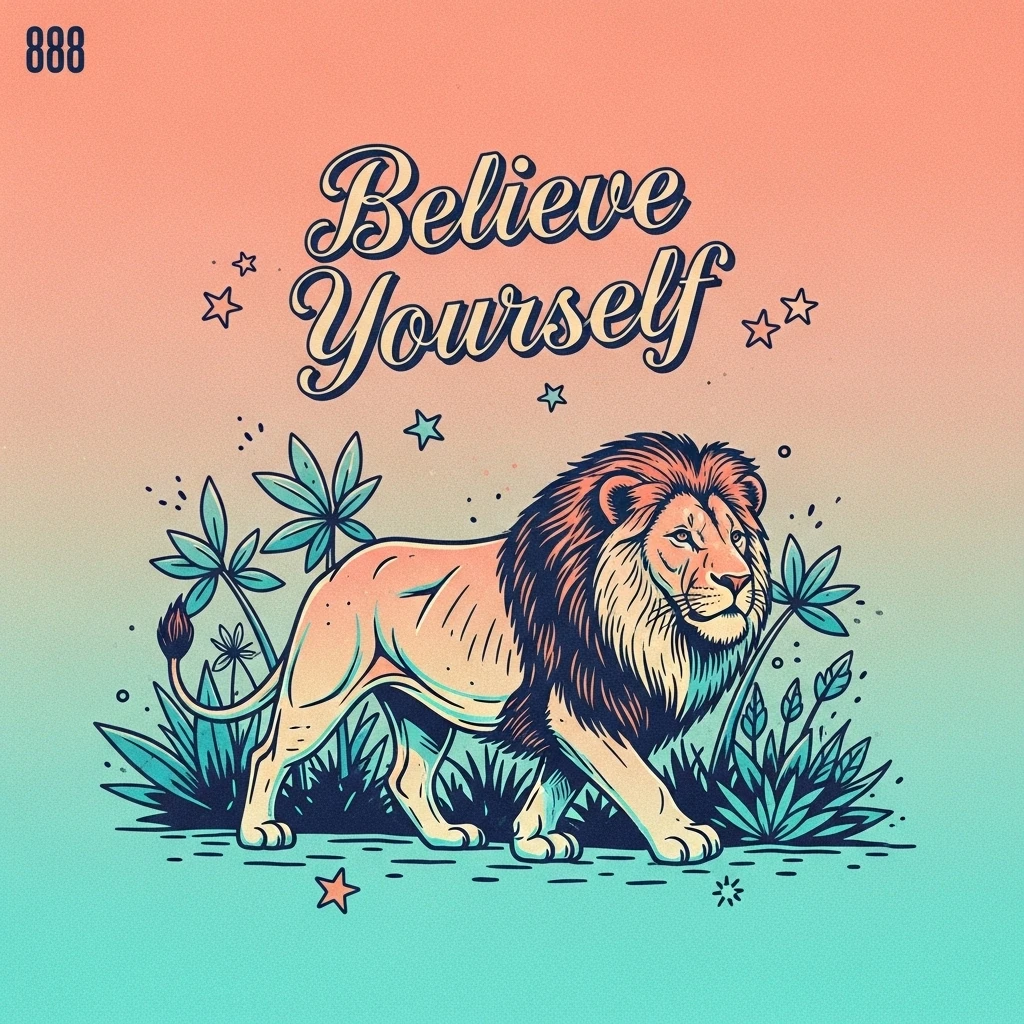 Image of a lion confidently walking, representing the power of believing in yourself and acting fearlessly.