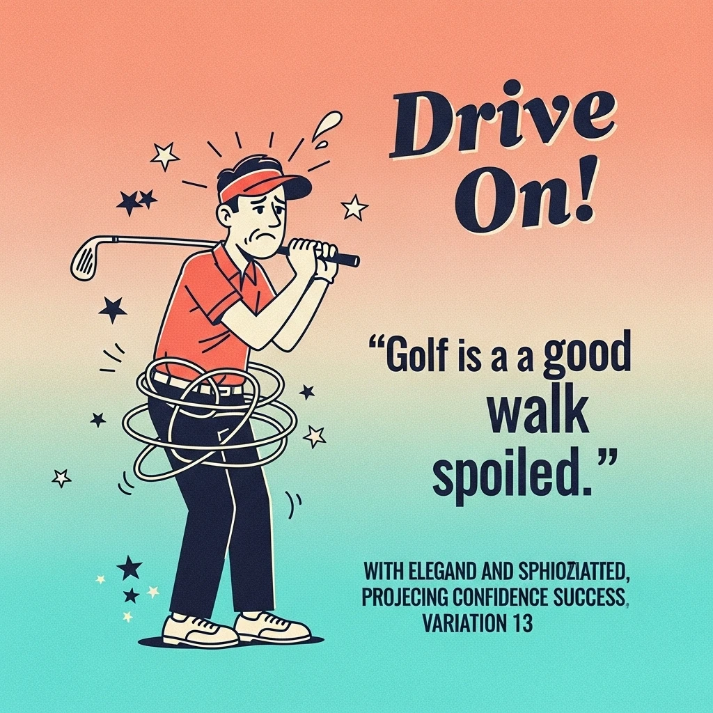 Image of a frustrated cartoon golfer tangled in their golf club, representing the sometimes humorous difficulties of golf.