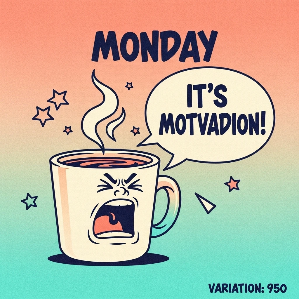 Cartoon coffee mug with a grumpy expression, symbolizing the common dread associated with Monday mornings and a humorous take on funny Monday quotes.