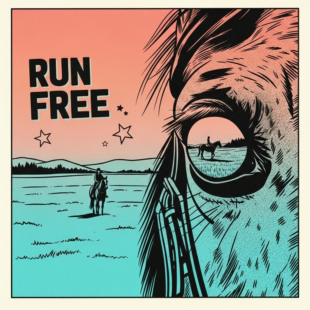 Image of a horse's eye reflecting a rider, symbolizing the deep connection and bond between humans and horses, and reflecting the wisdom found within horse quotes.
