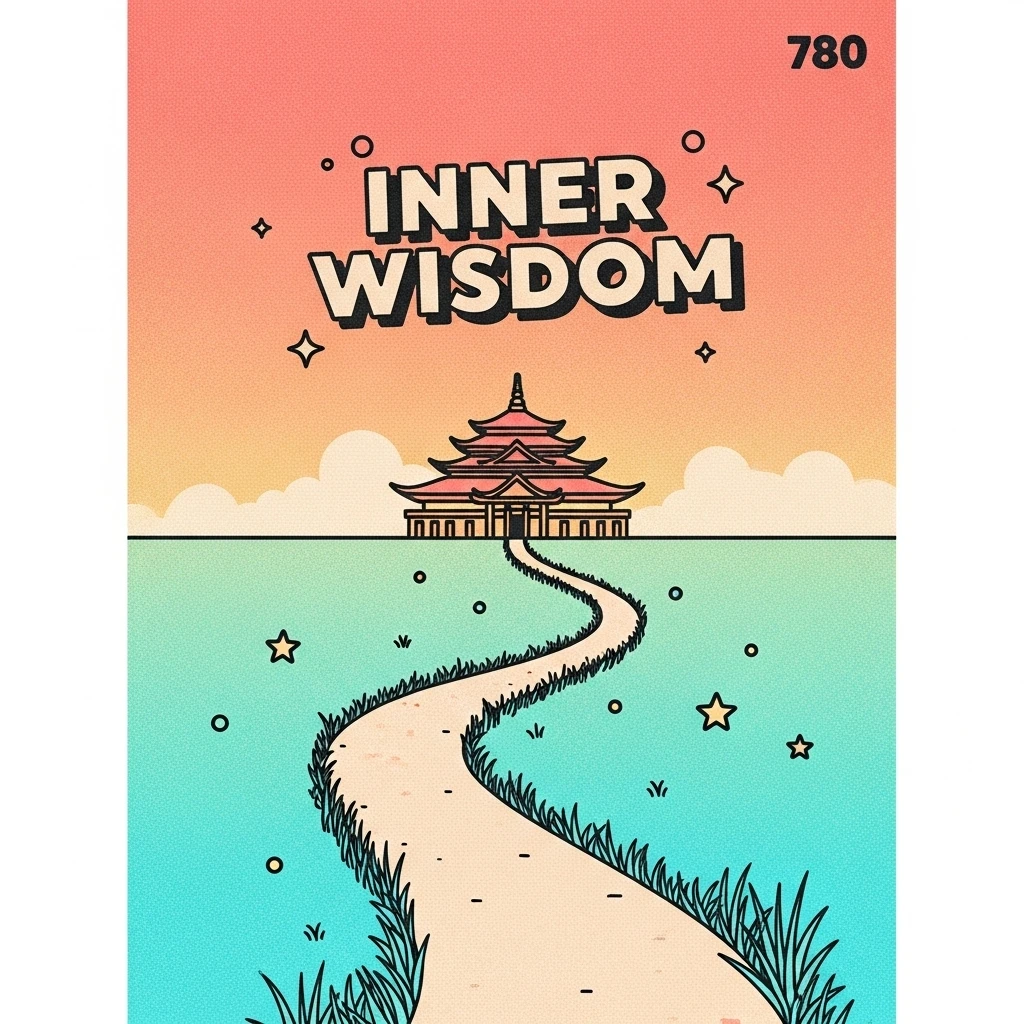 A winding path leading to a distant temple, representing the journey of self-discovery and the wisdom gained from inspirational monk quotes on being your true self.