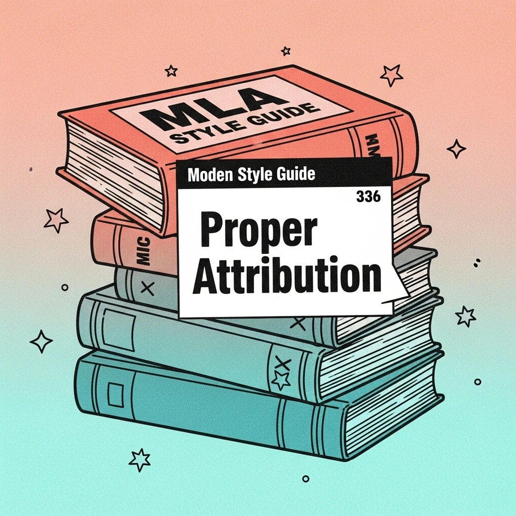Stack of books symbolizing knowledge and research, with an MLA guide illustrating proper block quote usage.