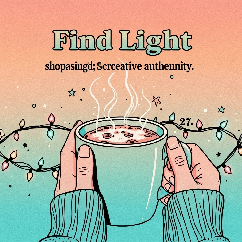 Image of a steaming mug of hot cocoa with Christmas lights, symbolizing comfort and light during the darker days of December, resonating with inspirational December quotes about finding joy.