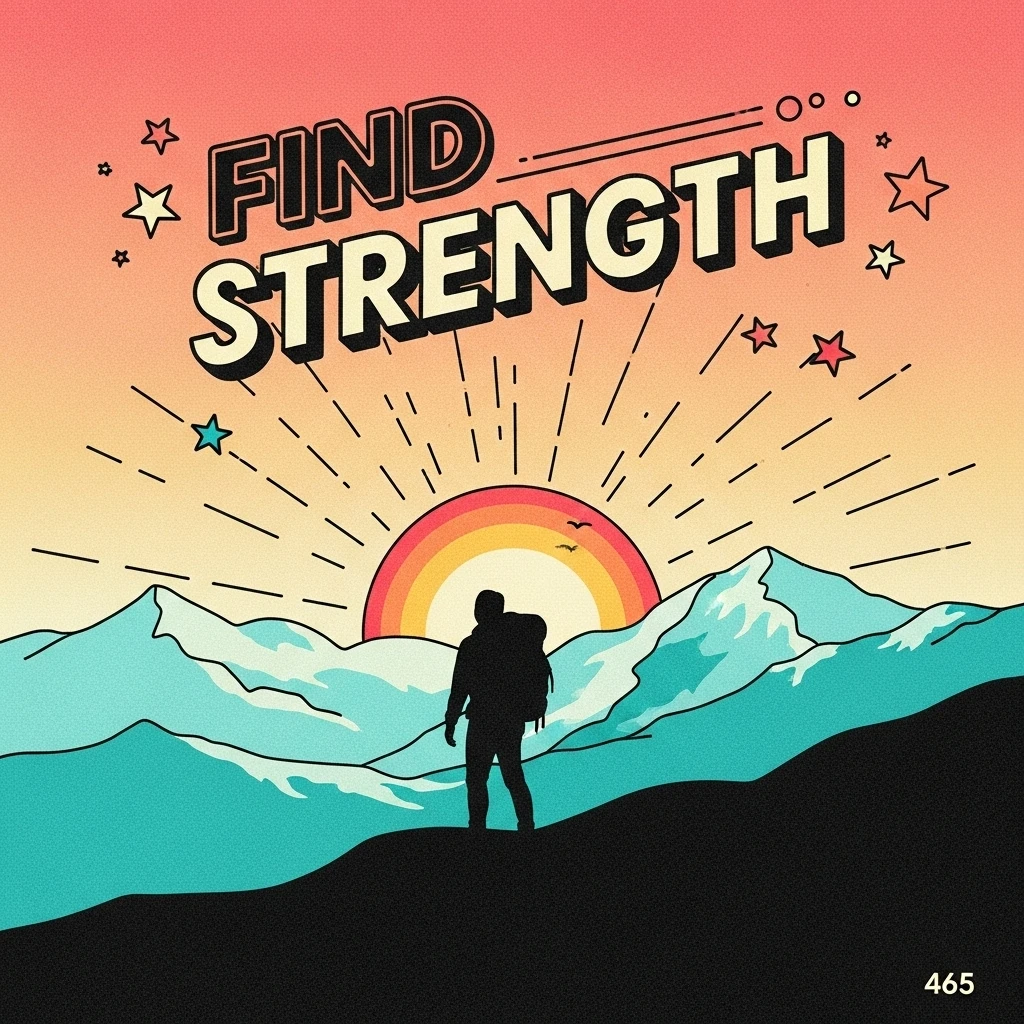Silhouette of a hiker against a vibrant mountain sunrise, symbolizing the inner strength gained from facing challenges as reflected in inspiring mountain quotes.