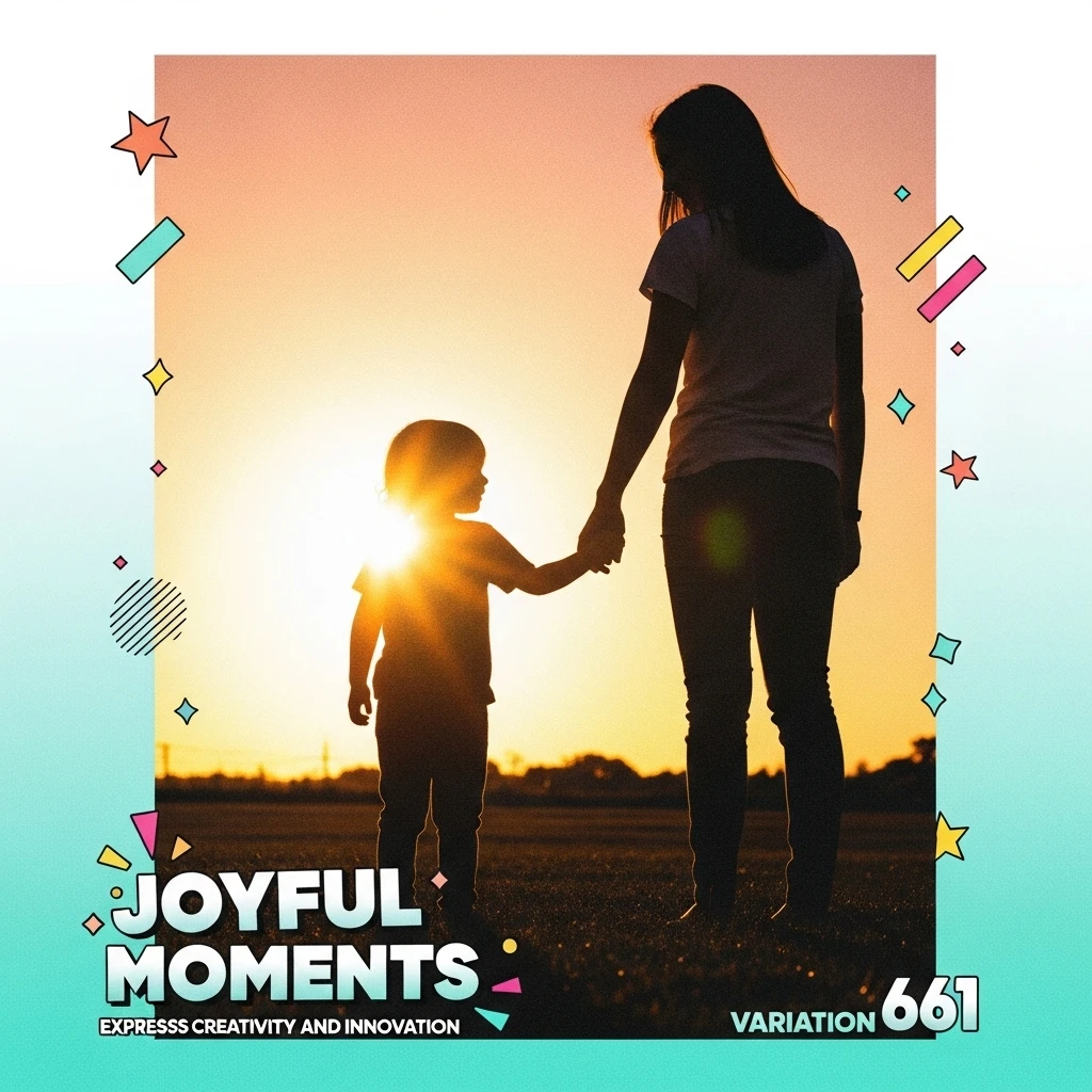 Silhouette of a child holding hands with a parent during sunset, representing the joy and connection fostered by playing with kids, emphasizing the importance of making joyful moments.