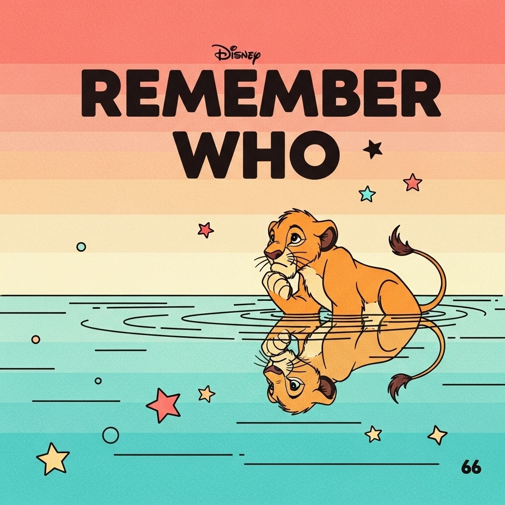Image of Simba looking at his reflection, representing the powerful quotes for The Lion King about self-discovery and finding one's place.