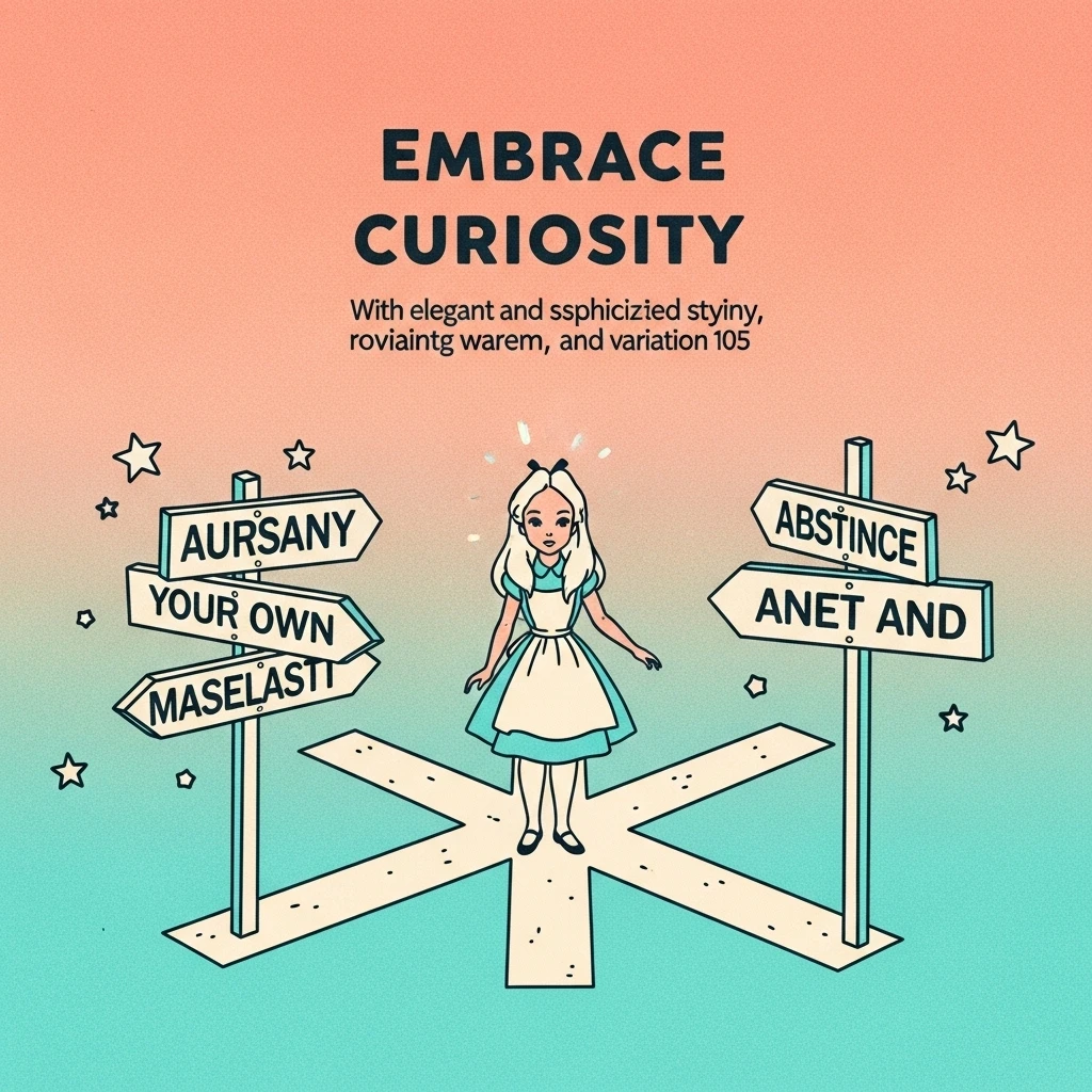 Alice at the crossroads; symbolic image representing the quote about making personal choices and embracing uncertainty from Alice in Wonderland.