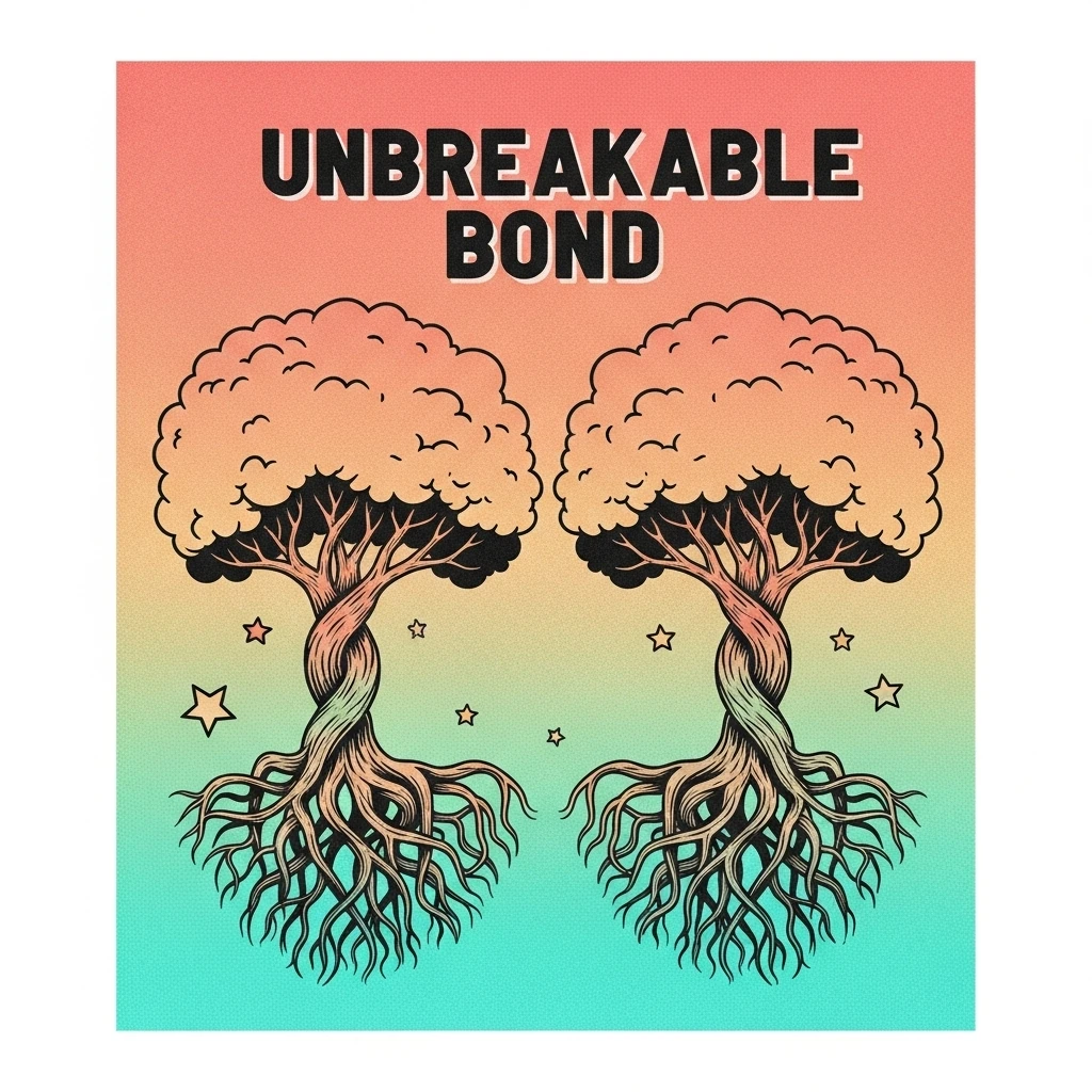 Illustration of intertwined trees representing deep rooted sibling bonds and unbreakable connection as expressed in touching sibling quotes.