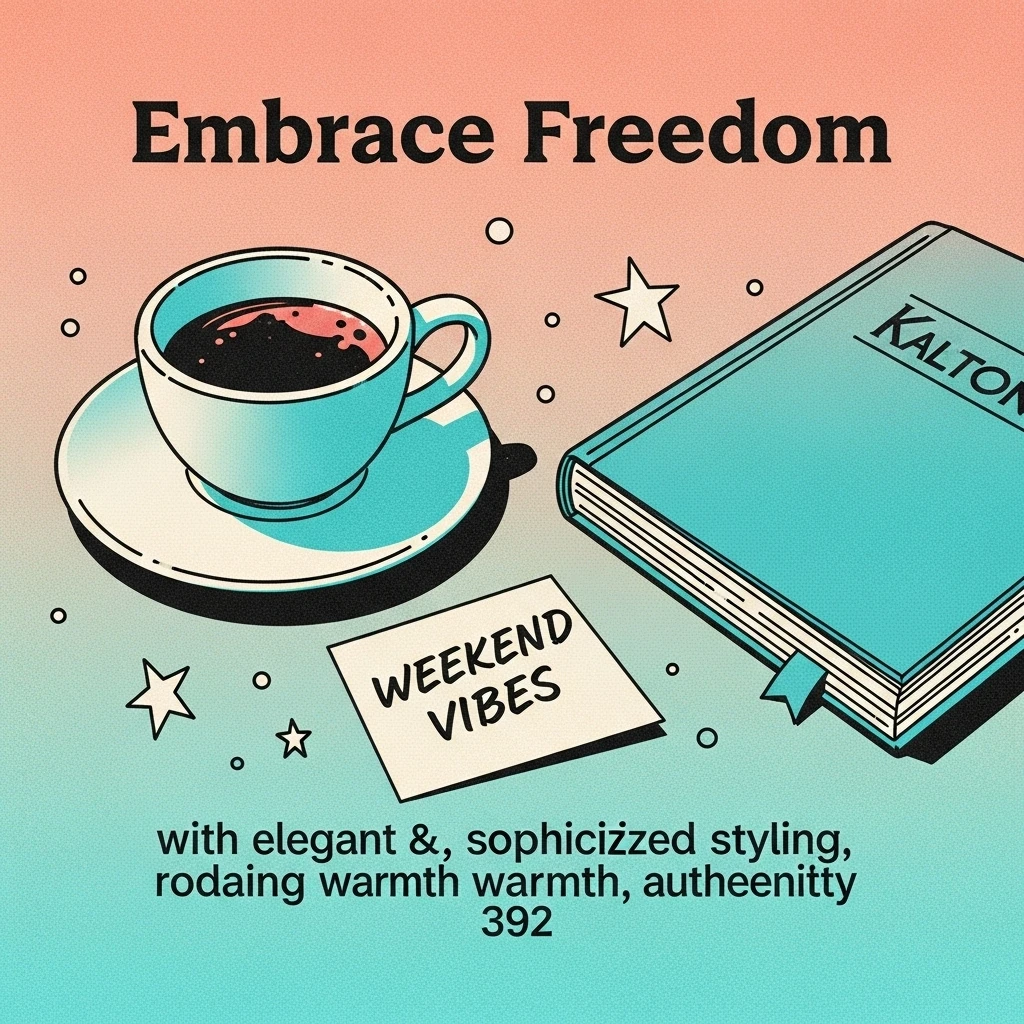 Close-up of a steaming coffee cup and a book with a 'Weekend Vibes' note, representing a peaceful and relaxing weekend morning.