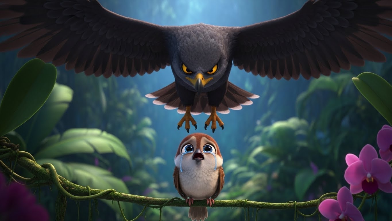 காட்டுப் பறவையின் பிடியில் சின்ன குஞ்சு.