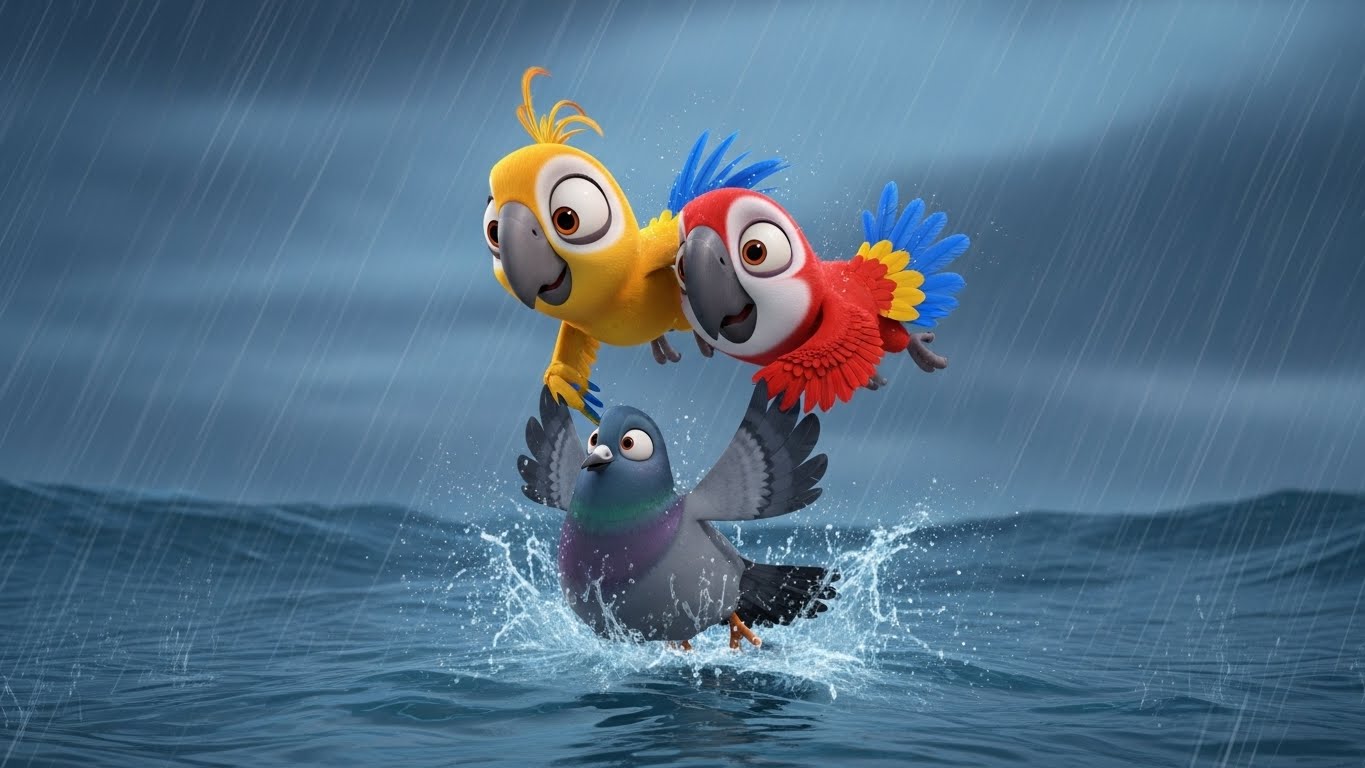 உயிரை காக்க, வெள்ளத்தில் தவிக்கும் புறாவைக் காப்பாற்றும் டோனி மற்றும் சித்தி.