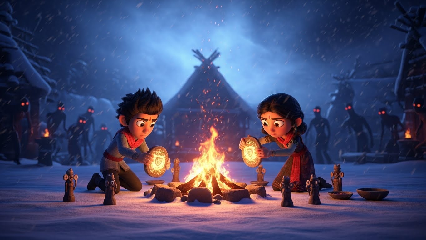 பயங்கரமான பனிப்புயல் மற்றும் நிழல்களின் நடுவே, கிராமத்தைக் காக்க ரவி மற்றும் மீரா சடங்கிற்கான பொருட்களை ஆயத்தம் செய்கிறார்கள்.