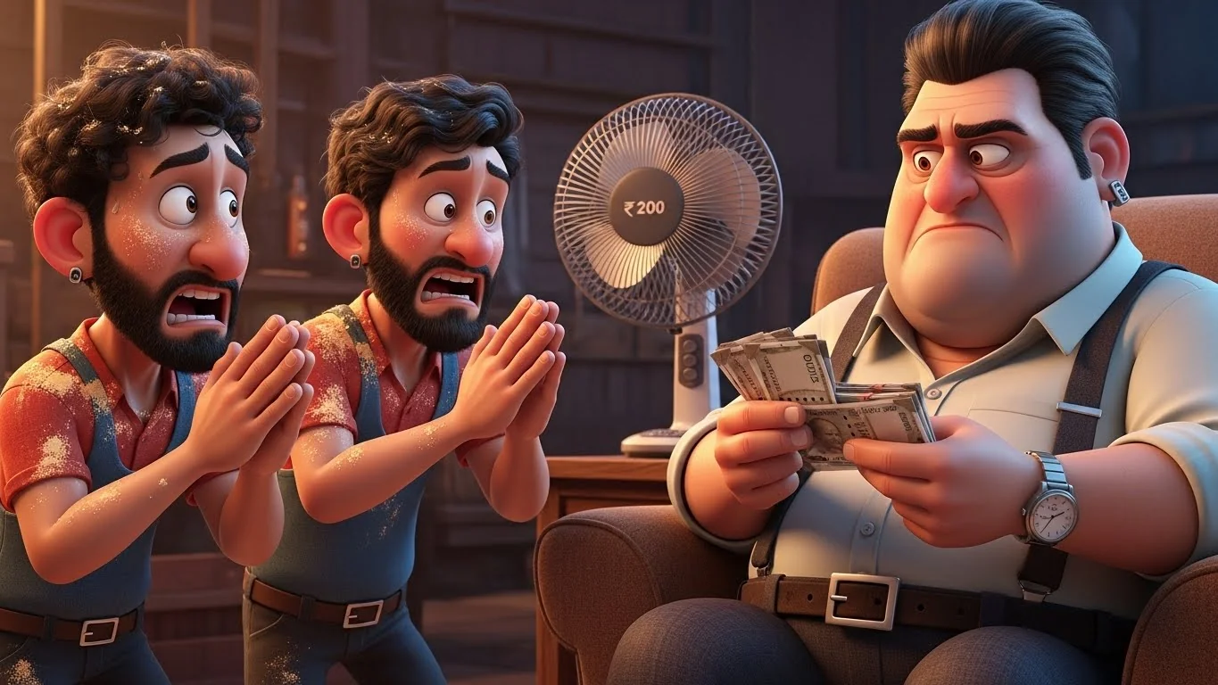 கஞ்ச முதலாளியிடம் கெஞ்சும் மகனும் தந்தையும்