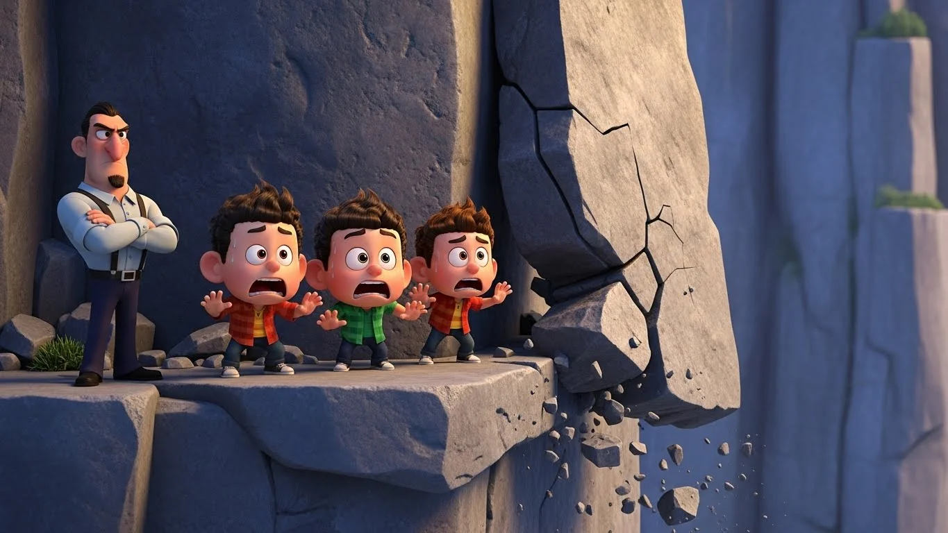 செங்குத்தான பாறையில் வேலை செய்யும் தொழிலாளர்கள், கொடூரமான வெப்பத்திலும் முதலாளியின் பிடிவாதத்தாலும் உயிருக்கு ஆபத்தான நிலையில் போராடுகிறார்கள்.