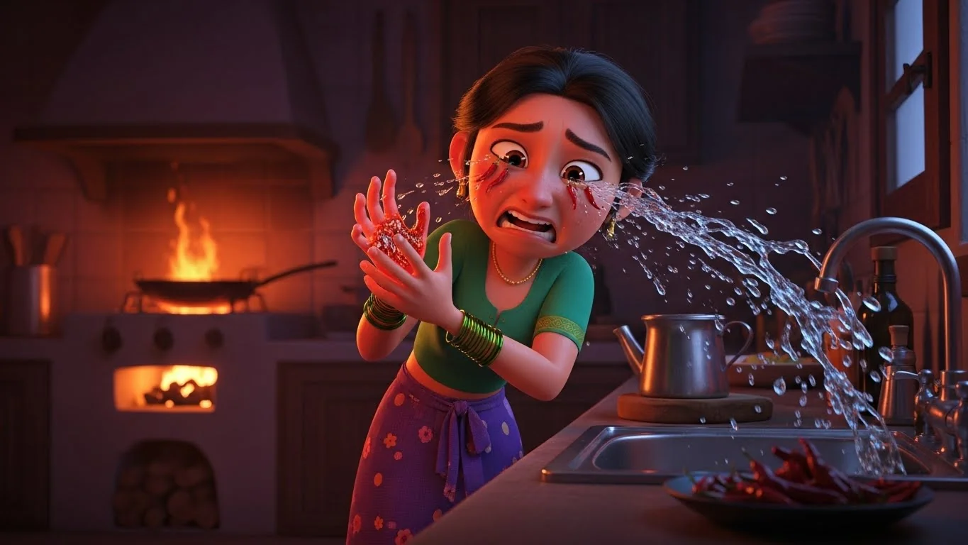 சோளம் வறுக்கும்போது காயம்: அவளது துன்பத்தின் உச்சம்.