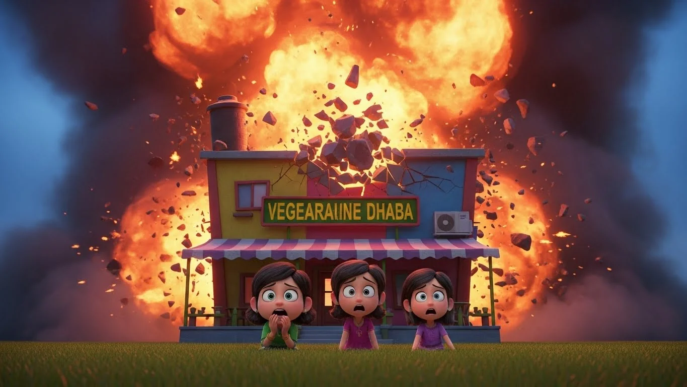 சிலிண்டர் வெடிப்பில் தங்கள் பெற்றோர் சிதறுவதைக் கண்டு பயத்தில் உறைந்த மகள்கள்.