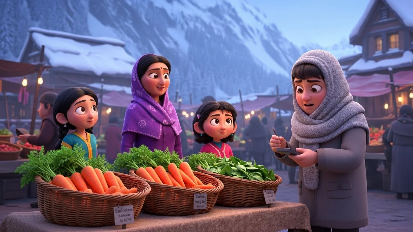 சந்தையில் புதிய, ஆரோக்கியமான காய்கறிகளை விற்கும் சரஸ்வதியின் குடும்பம்.