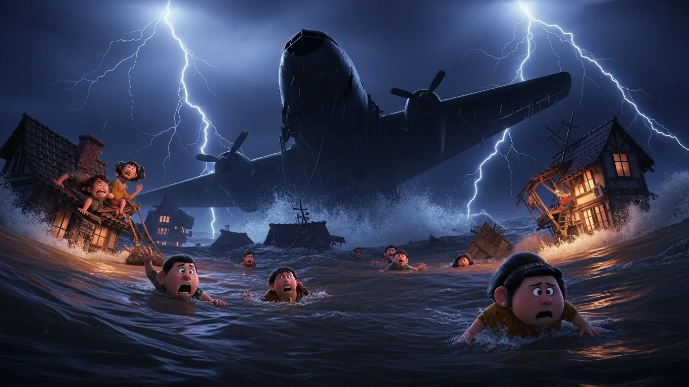 வெள்ளப் பெருக்கில் கிராமம்