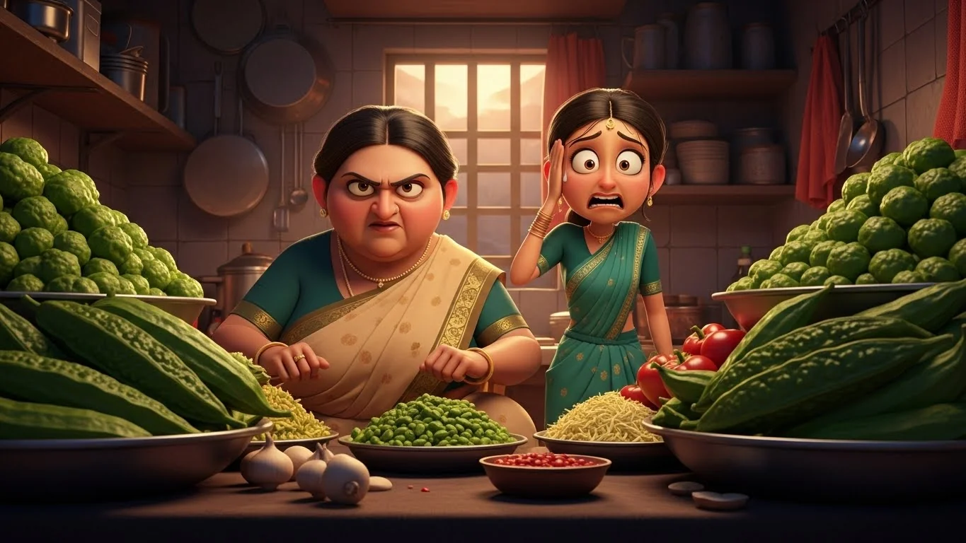 10 விதமான காய்கறிகளை சமைக்கும் புது மணப்பெண்