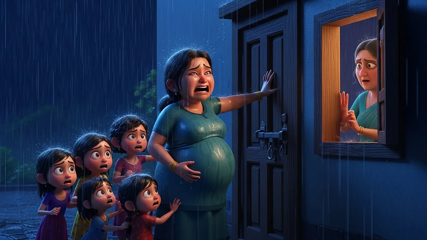 மழையில் வீட்டை விட்டு வெளியேற்றப்பட்ட குடும்பம்