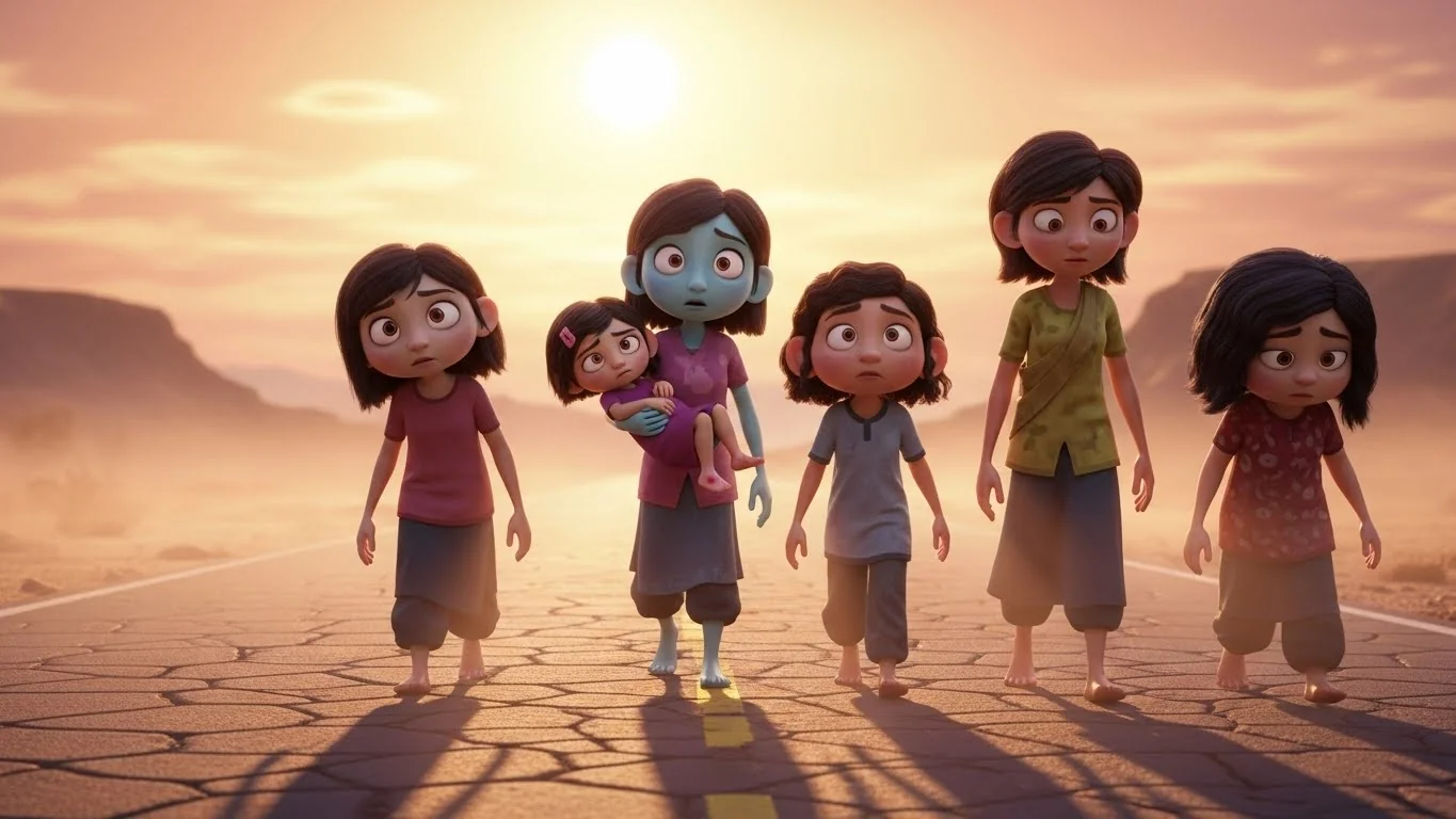 சுட்டெரிக்கும் கோடை வெயிலில் வீட்டை இழந்த அனாதை குழந்தைகள்.