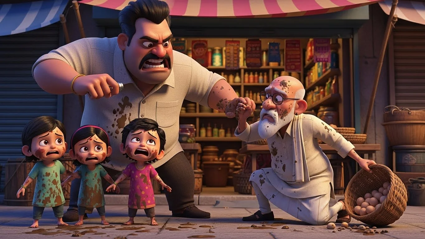 திருடிய சமோசாவுக்காக தாக்கப்பட்ட தாத்தா பேரன்.