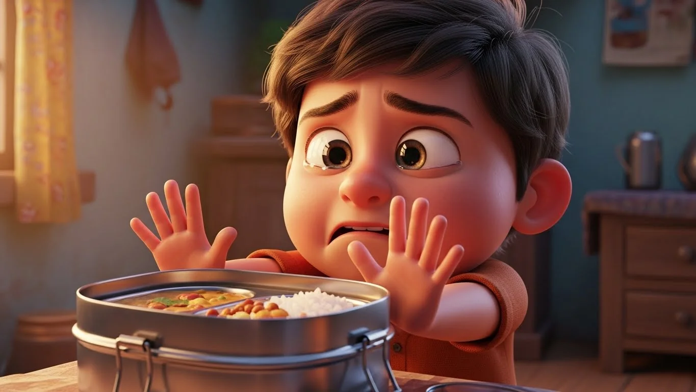 பசிப்பெட்டி நிராகரிப்பு. கண்ணீருடன் குழந்தைகள் கெட்டுப்போன உணவை விலக்கினர்.