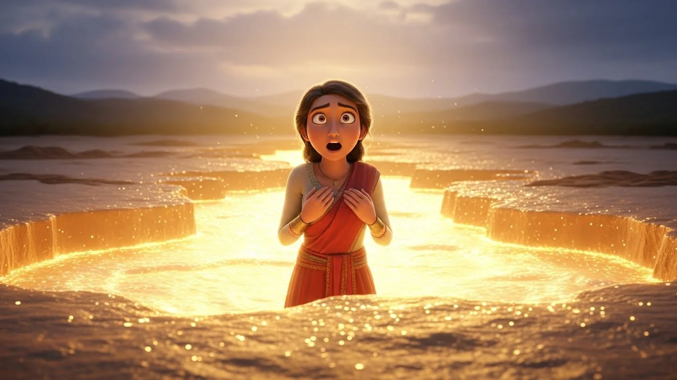 வறண்ட நதி, தங்கமாய் மாறிய மண்: தெய்வத்தின் பரிசு.