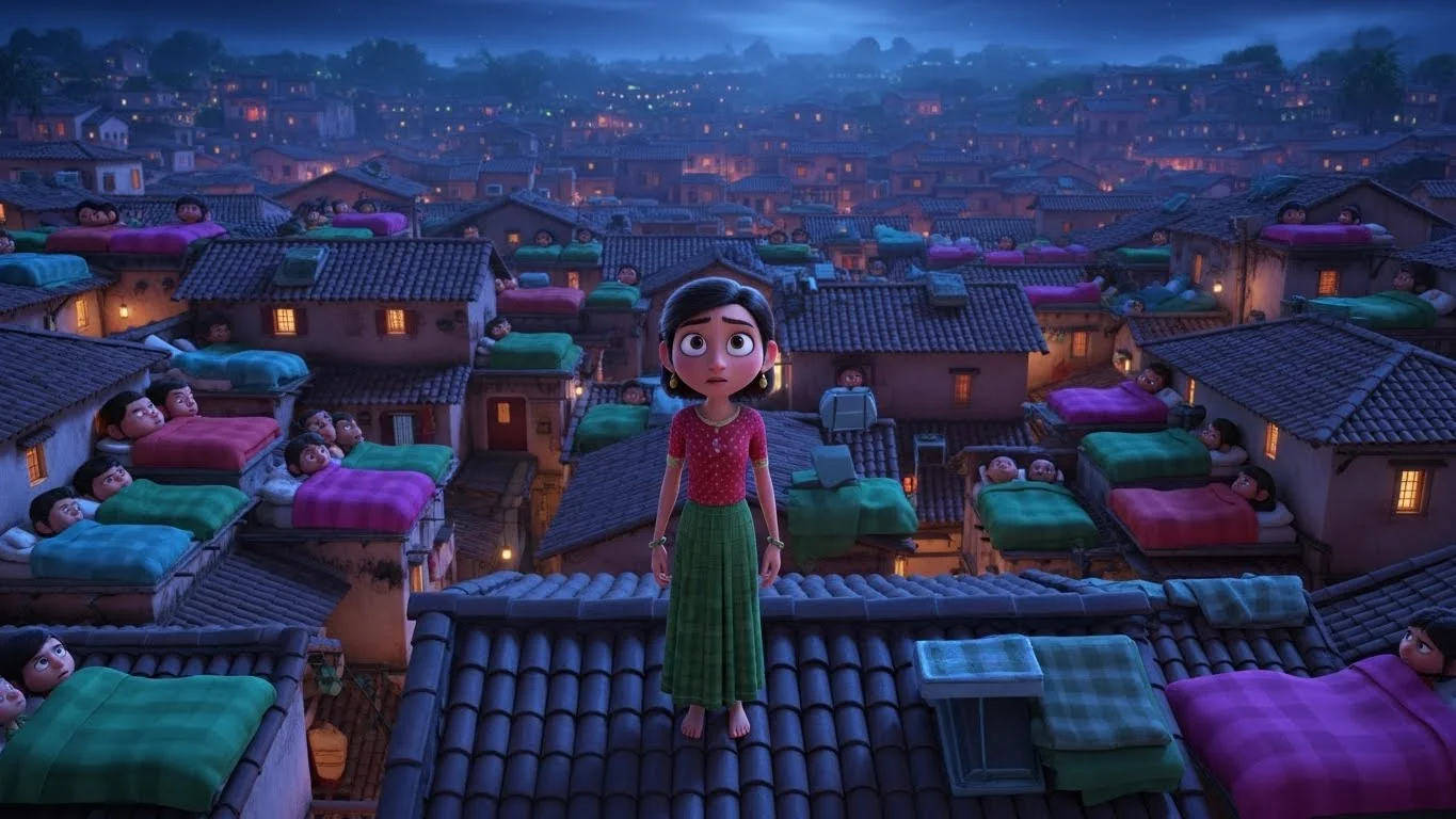 கிராமமே மொட்டை மாடியில் படுத்திருக்கும் காட்சியை கண்டு திகைக்கும் புதிய மருமகள் பலக்.