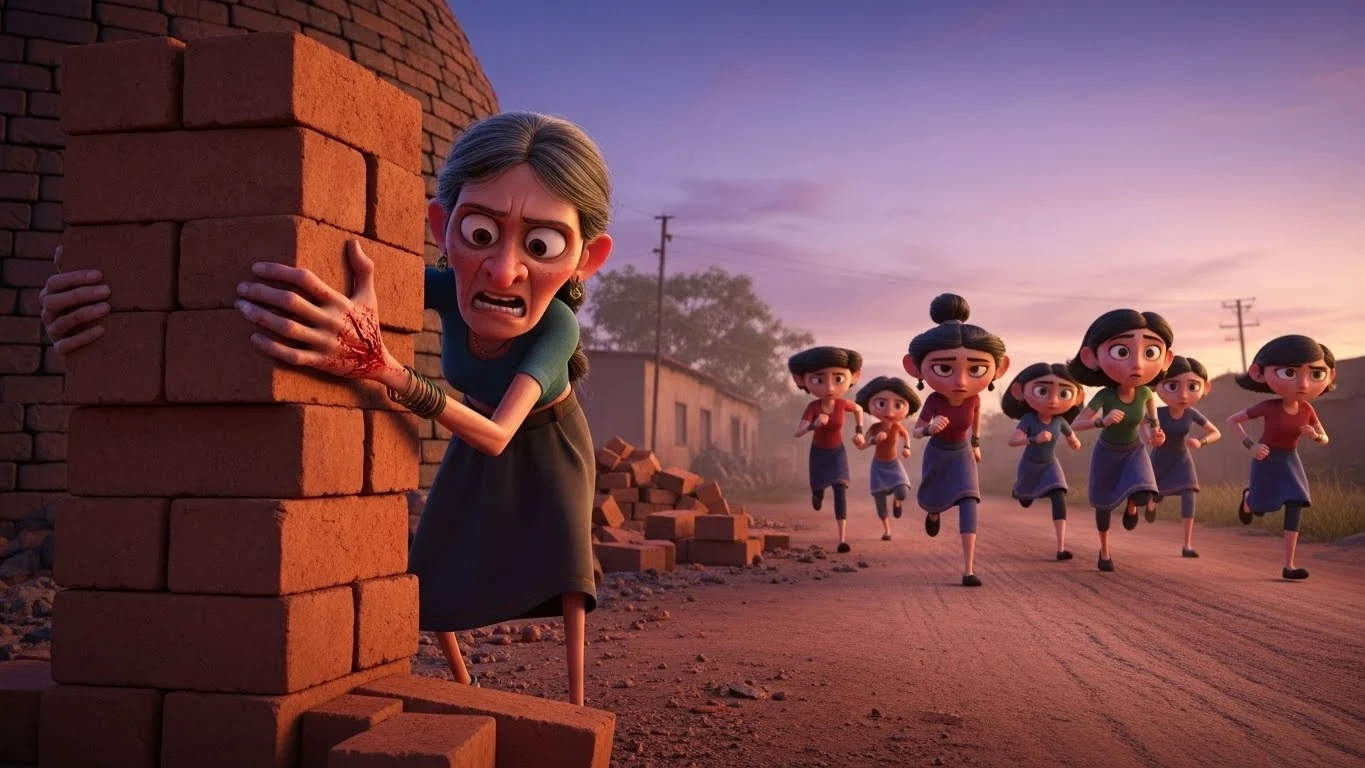 செங்கற்கள் சூளையில் சீதாவின் கடின உழைப்பும் மகள்களின் பயிற்சியும்.