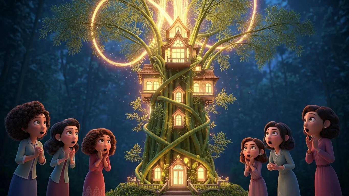 தங்க ஒளியில் ஜொலிக்கும் அதிசய மூங்கில் வீடு தோற்றம்.