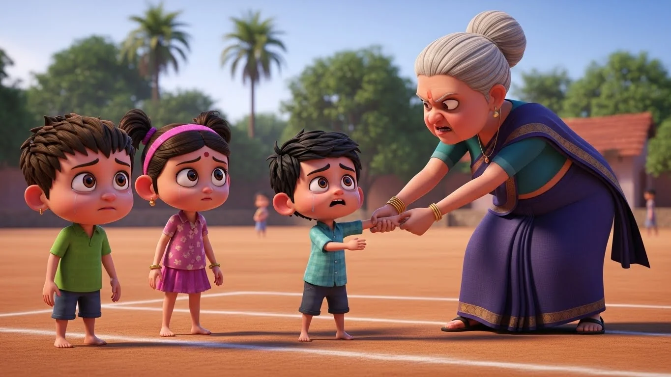 பாட்டியின் பேச்சால் ஏழைக் குழந்தைகள் சோகமாகிறார்கள்.