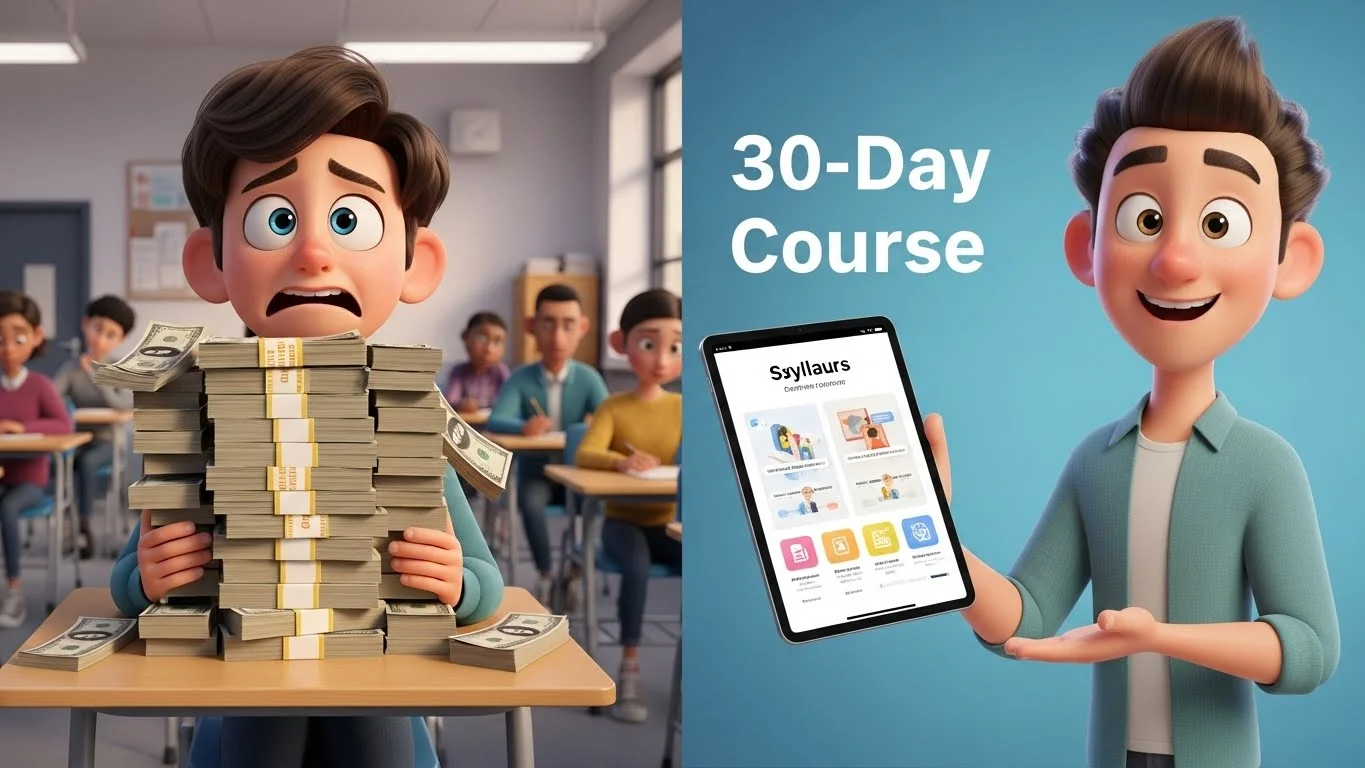 விலையுயர்ந்த கல்வி vs. 30 நாள் பயிற்சி. (Expensive education vs. 30-day training.)
