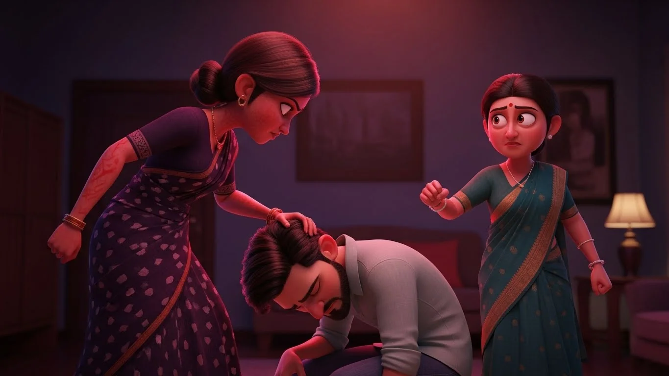 “நாளைக்குள் உனக்கு லெஹங்கா கிடைக்கும்,” என்று சாந்தி தேவி உறுதியளிக்கிறாள்.