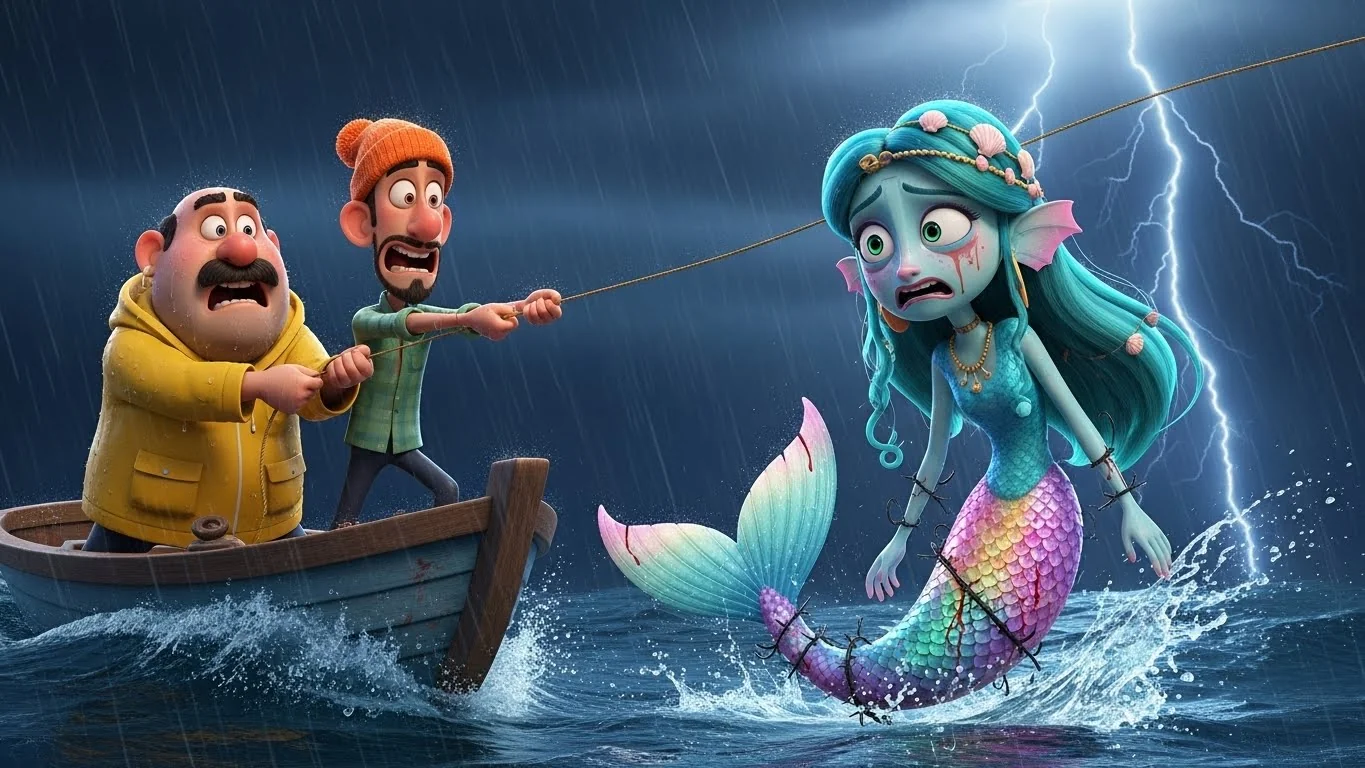 மீனவர்களின் வலையில் நீர்க்கன்னி மாட்டுதல்