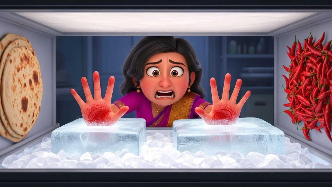 சில்படத்தில் அரைத்து, கைகள் கொப்பளமாய் ஆனது.