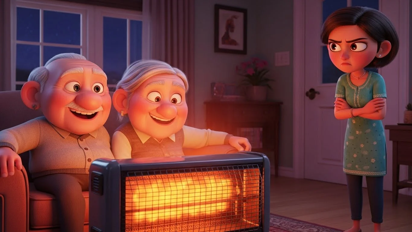 அனைவரும் ஹீட்டரின் முன் சொகுசாய் அமர்ந்திருக்க, மருமகள் குளிரில் நடுங்கினாள்.