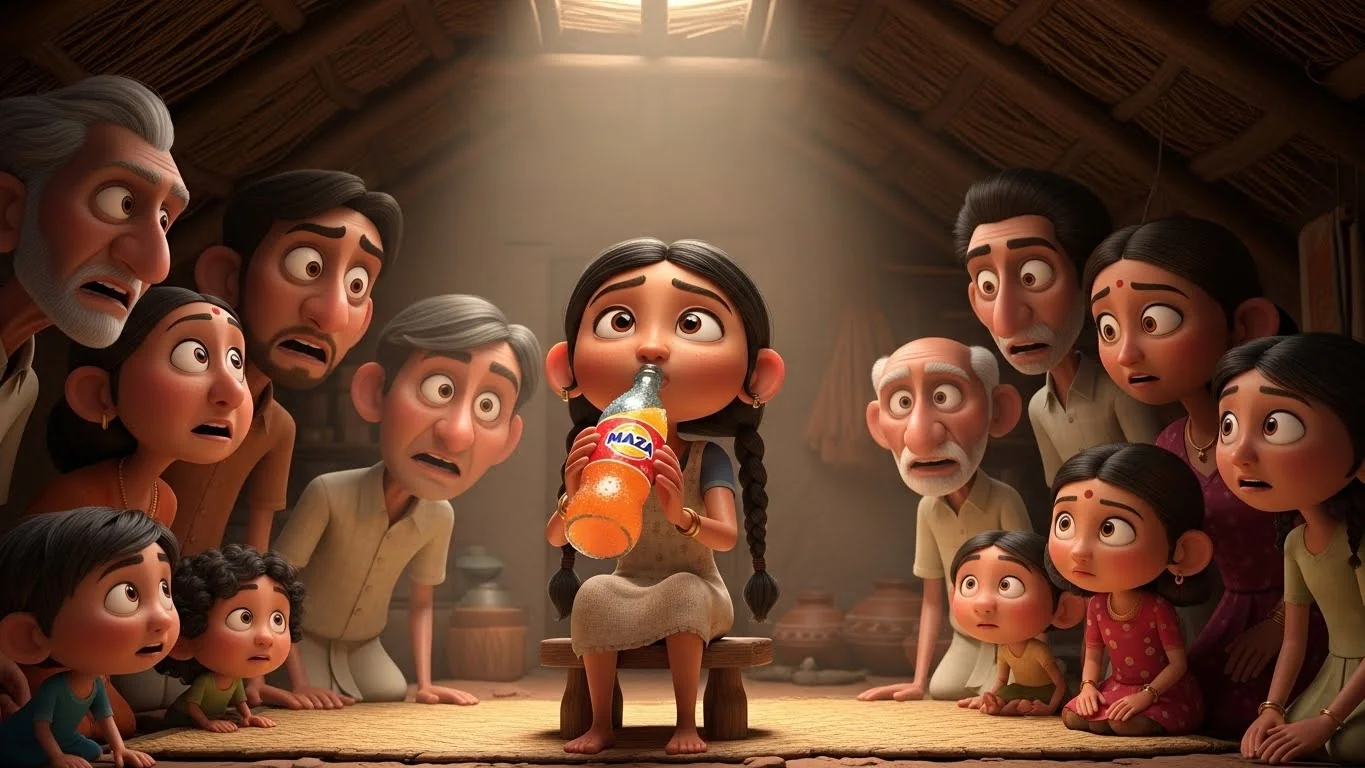 கொடுமையான வெப்பத்தில், முழு குடும்பமும் கடனில் வாங்கிய ஒரு குளிர் பானத்தை ஆசையுடன் ஒரு மிடறு பகிர்ந்து கொள்கிறது. இதுவே அவர்களுக்கு கிடைத்த ஒரே ஆறுதல்.