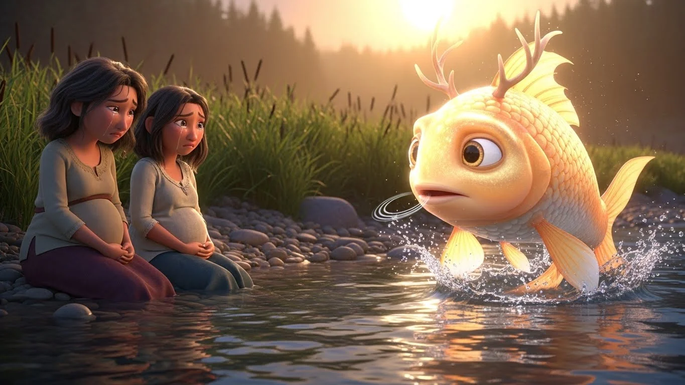 கடைக்காரரால் அவமானப்படுத்தப்பட்ட யமுனாவும் சுமனும் ஆற்றங்கரையில் அழுது கொண்டிருக்க, ஒரு தங்க நிற மாய மீன் நீரின் மேல் வந்து பேசுகிறது.